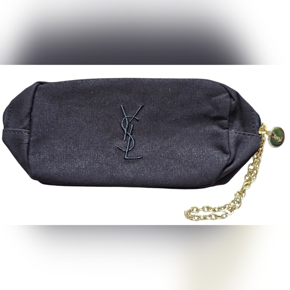 Yves Saint Laurent YSL Black Makeup Wristlet w/Gold Chain And Parfum Sample, New - Picture 2 of 10